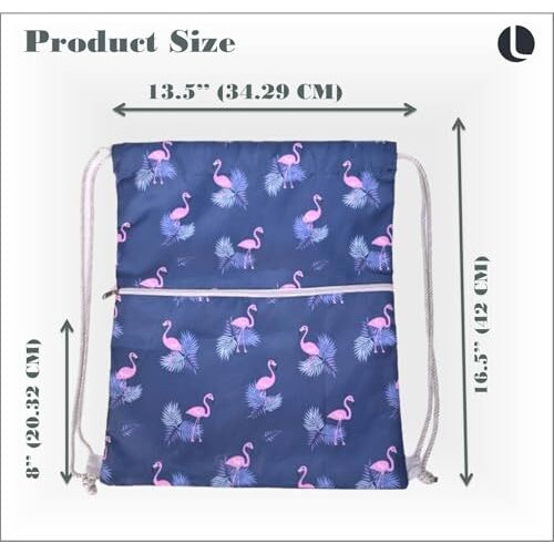 Lify Drawstring Backpack Water Resistant String Bag Sports Sackpack Gym Sack With Side Pocket For Men Women - 1Piece (Navy Blue- Flamingo)