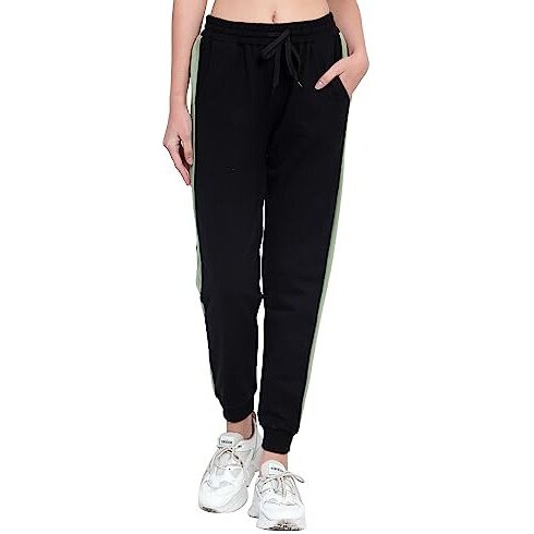 Blue Star Shark Women's Cotton Loopknit Track Pants | Comfortable Lounge Pants For Summer | Casual Pyjamas, Nightwear, Gym, Yoga, Sports, Running | Relaxed Fit Everyday Comfort, Black, L