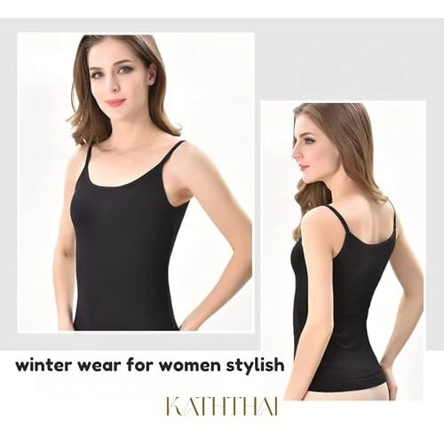 Kaththai Thermal Wear For Women Stylish Velvet Camisole Woolen Tops Fleece Warmers, Slim-Fit Body Shaper Winter Inner Vest Shirt (Free Size)(Bust Size66 To 95 Cm) (Black)