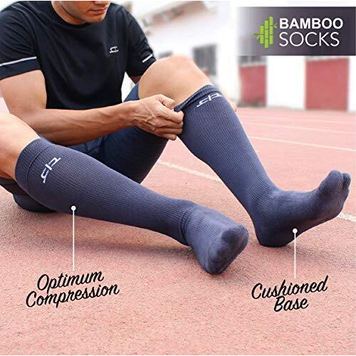 Heelium Bamboo Fibre Bamboo Knee Length Socks For Men & Women | Compression Socks | Running, Cycling | Boosts Blood Circulation & Recovery, Grey