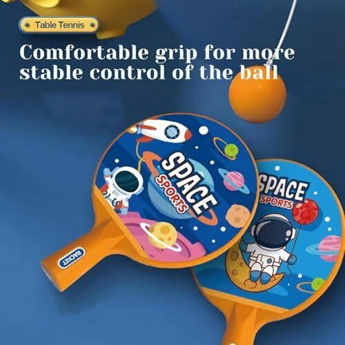 Thrive Toys Indoor Hanging Table Tennis Trainer Portable Set - Ping Pong Ball For Kids Table, 2 Racket & 3 Practice Ball With Adjustable Height- Self Training Games (Rocket Design)