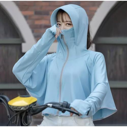 Dayish 1 Pack Womens Sunscreen Hoodie Jacket/Shirt - Advanced Uv Protection From Sun & Pollution - Upf 50+ Protection Scarf With Long Sleeve & Face Mask - Outdoor Running (Blue)