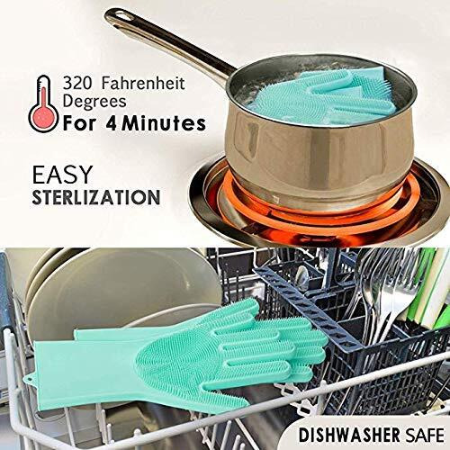 Episkey Dishwashing Gloves With Wash Scrubber + Magic Silicone Gloves + Heat Resistant + Reusable Cleaning Gloves For Kitchen,Car, Bathroom And Pet