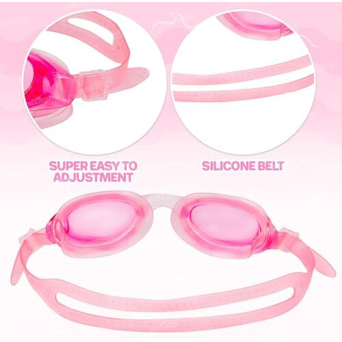 Zest 4 Toyz Swimming Goggles For Kids Adjustable Strap Goggles For Swimming Goggles Set With Uv And Anti Fog Protection Swimming Pool Accessories - Pink