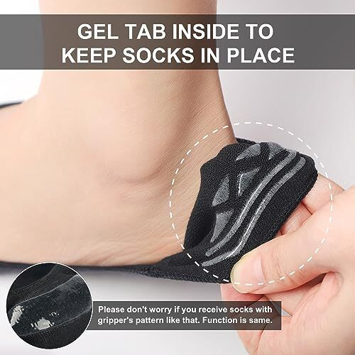 Toes Home Silicone Ultra Low Cut Liner Socks Women No Show Non Slip Hidden Invisible For Flats Boat Summer 5 Pairs,Black