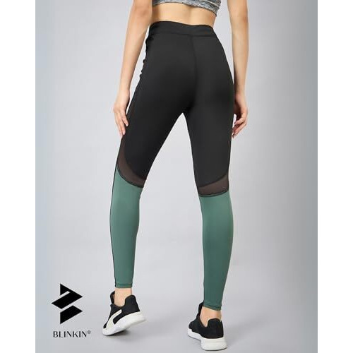 Blinkin Stretchable Gym Pants For Women Workout  The Ultimate Yoga Pants For Women | Gym Track Pants For Women With Mesh Insert & Side Pockets (5100, Black|D-Green,Size_Xl)