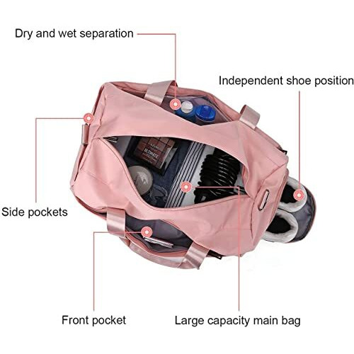 Handcuffs 16 Cms Duffle Bag With Shoe Compartment Polyester Gym Bags For Men & Women | Travel | Sports | Duffels | Adjustable | Shoulder Bag | Weekend | Fitness | Handbag (Pink Peach)