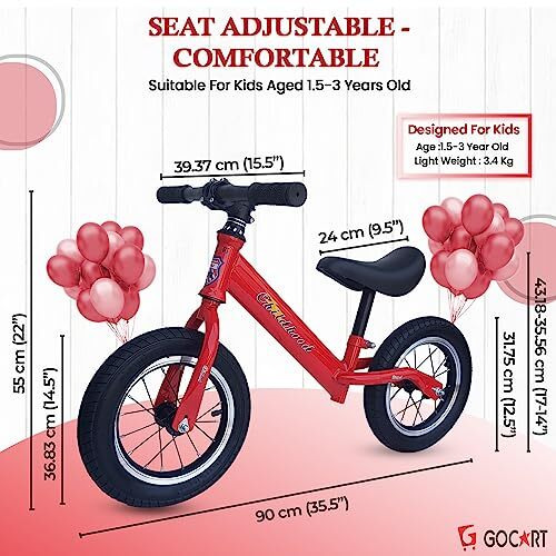 Gocart With G Logo Lightweight Pedal Free Adjustable Seat Spokes Wheel Balance Bmx Bike Bicycle For Girls And Boys (Red, Black), Rigid