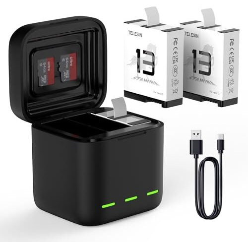 Telesin Battery Charger For Gopro Hero 13, Triple Slot Usb Charging Case With Type-C Cord Batteries Carry Case, Compatible With Hero 13 Camera Batteries
