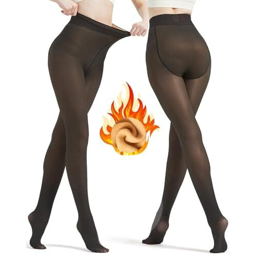 Wearslim Thermal Bottom For Women, Black Soft Fur Semi Opaque Fleece Lined Leggings, Stretchable Winter Wear Tights For Workout & Yoga High Waisted Warm Gym Pant - (Size 31 To 32) Inch
