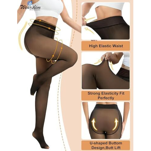 Wearslim Thermal Bottom For Women, Black Soft Fur Semi Opaque Fleece Lined Leggings, Stretchable Winter Wear Tights For Workout & Yoga High Waisted Warm Gym Pant - (Size 31 To 32) Inch