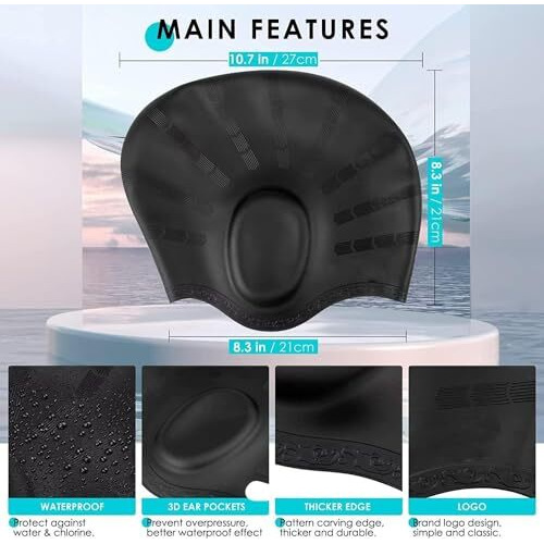 Swimming Cap For Men Silicone Swimming Caps For Women Unisex Swim Cap For Boys, Girls And Kids Swimming Cap For Women Long Hair Swimming Head Cap Men Silicone Fabric, Easy Fit (Black)