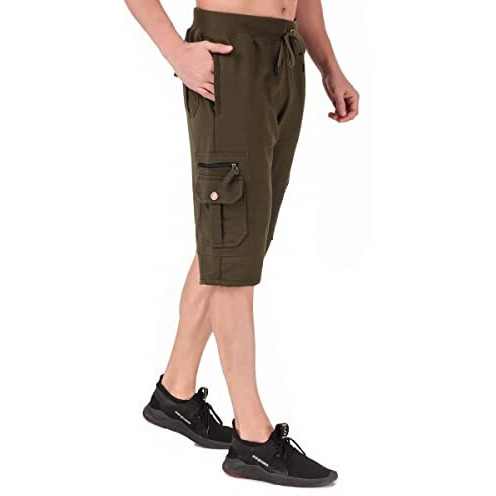 Uzarus Men's Cargo Capri Shorts With 9 Pockets (3Xl, Green)