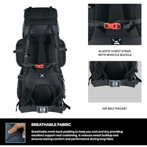 Trawoc Peakpro 75 Liter Travel Backpack For Hiking Trekking Bag Camping Rucksack With Laptop Compartment/Rain Cover/Shoe Compartment Bhk002, 3 Year Warranty, Black