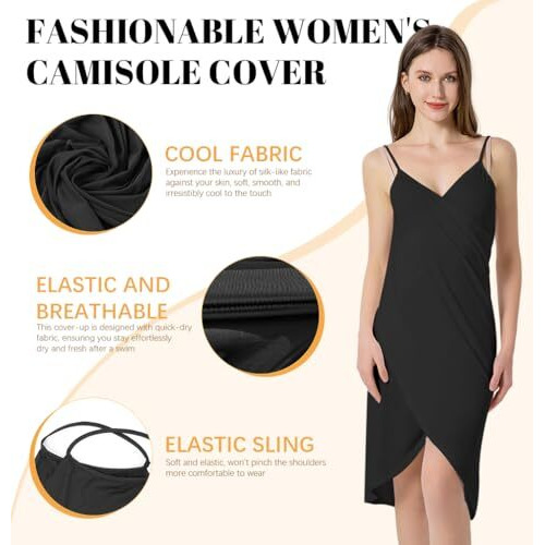 Palay Beach Wear Dress For Women Stylish Solid Bikini Set For Women Beach Wear Spaghetti Strap Wrap Beach Dress Swimsuit Cover Up Lightweight Sarong Beach Outfits For Women - M, Black