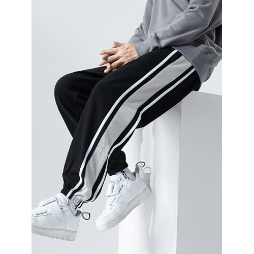 Shasmi Light Black Side Striped Pants Men Oversized Baggy Wide Leg Trousers Elastic Waist Streetwear Joggers Men Track Pant For Men Ll Track Pants Ll Plain Track Pant (Trouser 155 Light Black-L)