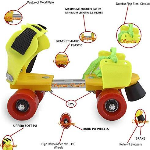 Supreme Deals Supreme Latest Designed Roller Skates With Front Break For Kids Age Group 4-12 Years Adjustable Inline Skating Shoe (Pink Or Yellow Color)