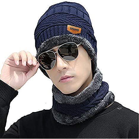 Handcuffs Winter Beanie Hat And Scarf Set For Men & Women (Blue)