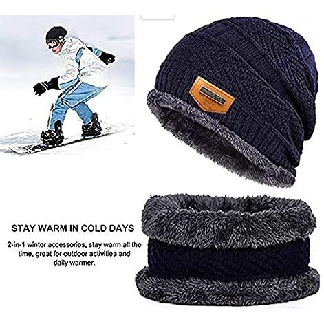 Handcuffs Winter Beanie Hat And Scarf Set For Men & Women (Blue)