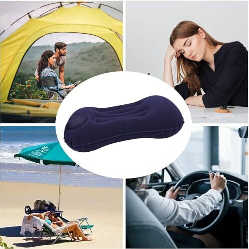 Modiq Inflatable Travel Pillow, Ultralight Camping Pillow With Eye Mask, Ear Plugs And Pouch - Compressible Neck Pillow For Camping, Hiking, And Travel (Dark Blue/Purple)