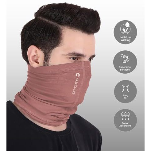 Freecultr Unisex Bamboo Bandana, Anti Microbial Super Soft & Comfort Fit, Breathable Multipurpose Headband, Face Mask For Dust Protection And Sun - Plain Pack Of 2-Cuban Peach,Sapphire Blue