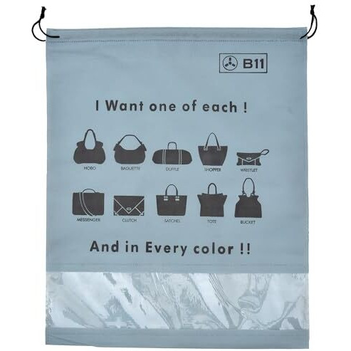 B11 Women Handbag Covers Storage Bag Dust Cover Large Size (Set Of 6 Pcs) 18X22 Inch, Grey Bags With Plastic Clear Window