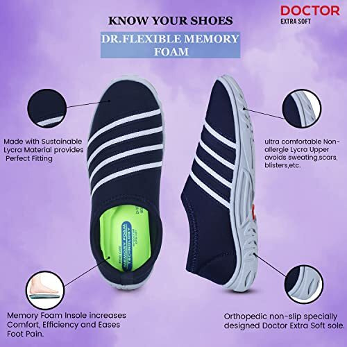 Doctor Extra Soft Memory Foam Women's Shoes For Walking Gym Training,Casual, Sports,Slip-On,Lightweight Lace Up Athletics Slipon Running Sneaker For Ladies And Girls D-1002-Navy-6 Uk