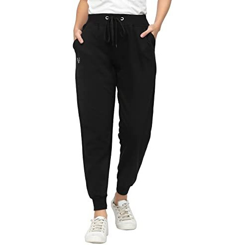 Uzarus Women's Cotton Regular Fit Joggers Mid Rise Track Pants With 3 Pockets (3Xl, Black)