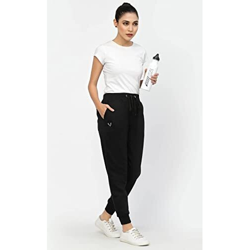 Uzarus Women's Cotton Regular Fit Joggers Mid Rise Track Pants With 3 Pockets (3Xl, Black)