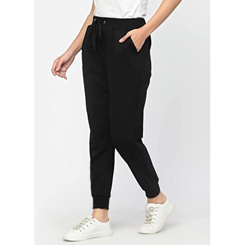 Uzarus Women's Cotton Regular Fit Joggers Mid Rise Track Pants With 3 Pockets (3Xl, Black)