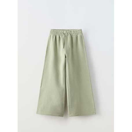 Alan Jones Clothing Solid Cotton Wide Legs High Rise Girls Trackpant (Light Green_13-14 Years)