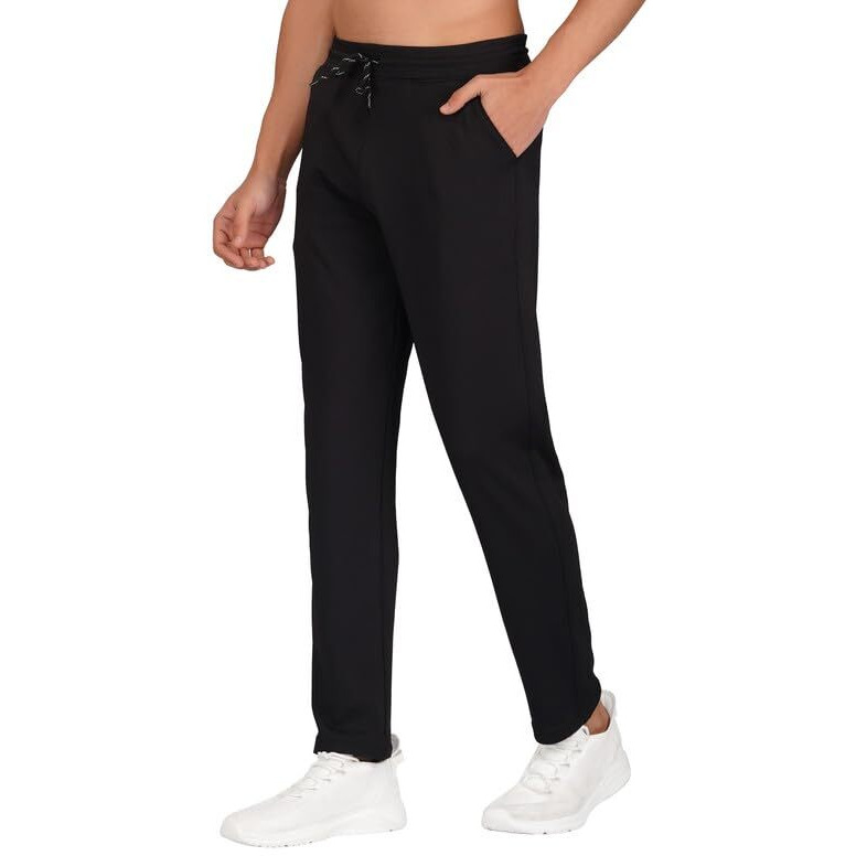 Syfko Lycra Track Pant For Men Joggers || Regular Fit Lower For Mens & Boys || Multipurpose Use For Jogging, Running, Gym, Sports, Nightwear || 1 Extra Sefety Chain Pocket For Mobile & Wallet || Black