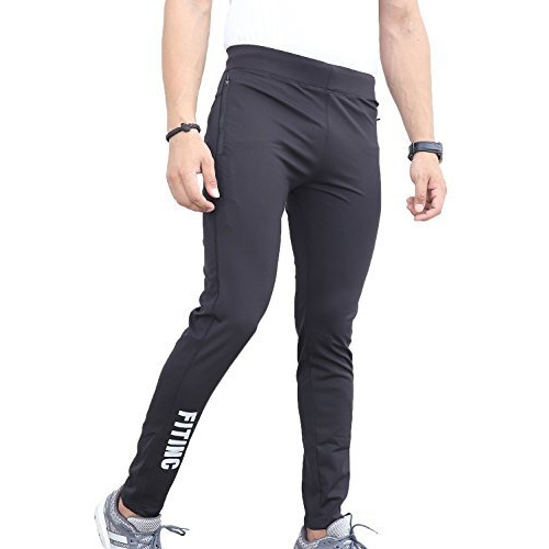 Fitinc Slim Fit Stretchable Mens Track Pant With Zipper Pockets | Stylish Lycra Track Pants For Man | Dry Fit Lower For Men For Workout  Black, Medium