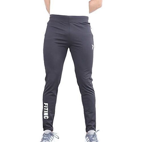 Fitinc Slim Fit Stretchable Mens Track Pant With Zipper Pockets | Stylish Lycra Track Pants For Man | Dry Fit Lower For Men For Workout  Black, Medium