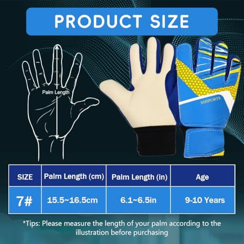 Proberos Football Goalkeeper Gloves For Kids Children Teen Anti-Slip Palm Football Goalkeeper Gloves Strong Grip Football Goalkeeper Gloves Wrist Protection Football Goalkeeper Gloves (Blue)