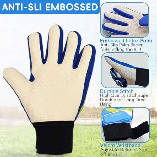 Proberos Football Goalkeeper Gloves For Kids Children Teen Anti-Slip Palm Football Goalkeeper Gloves Strong Grip Football Goalkeeper Gloves Wrist Protection Football Goalkeeper Gloves (Blue)