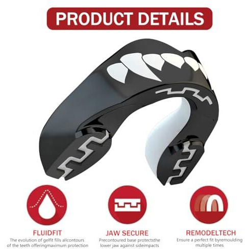 Proberos Mouthguard, Printing Pro Mouth Guards, Boxing Mouthguard, Sports Mouth Guard For Boxing, Mma, Karate, Taekwondo, Football, Basketball, Hockey, Jiu Jitsu, (Adults 12+ Years, Black Fangz)