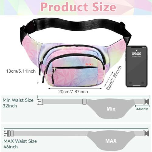 Palay Waist Bag For Women Stylish Color Print Fanny Pack For Women Oxford Cloth Waist Bag Multi Layer Lightweight Travel Waist Bag Running Waist Bag Bumbag