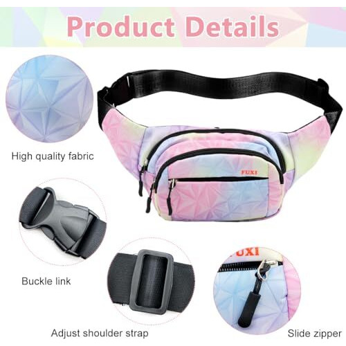 Palay Waist Bag For Women Stylish Color Print Fanny Pack For Women Oxford Cloth Waist Bag Multi Layer Lightweight Travel Waist Bag Running Waist Bag Bumbag
