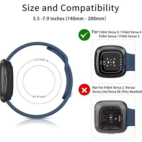 Tobfit Silicone Band For Fitbit Versa 3 4 Fitness Tracker,Soft Sport Strap For Fitbit Sense Fitness Tracker (Watch Not Included), Adjustable Wristband With Metal Buckle For Men Women