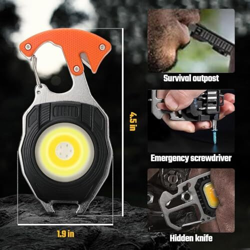 Flipwyn 4-In-1 Rechargeable Led Keychain Flashlight  800 Lumens Cob Light With Lighter, Whistle, Screwdriver & Bottle Opener  Magnetic Base Emergency Torch For Outdoor, Hiking & Camping
