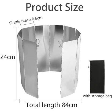 Camp Stove Windscreen, 10 Plates Aluminum Windshield For Camping Wood Stove With Drawstring Bag, Lightweight Folding Windproof Outdoor Stove Windshield For Camping, Butane Stoves (84 * 24Cm)