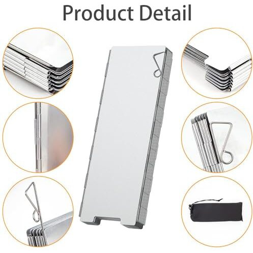 Camp Stove Windscreen, 10 Plates Aluminum Windshield For Camping Wood Stove With Drawstring Bag, Lightweight Folding Windproof Outdoor Stove Windshield For Camping, Butane Stoves (84 * 24Cm)