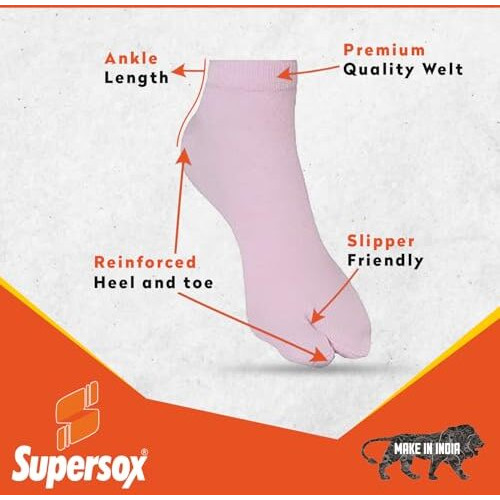 Supersox Ankle Length Thumb Socks For Women, Made With Breathable, Anti Odour & Moisture Absorbent Combed Cotton With A Extra Durable Welt, Ideal For All Day Wear (Pack Of 3), Assorted