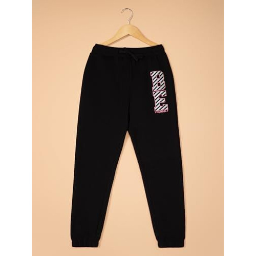 Alan Jones Clothing Solid Girls Joggers Trackpant (Black_13-14 Years), Mid Rise