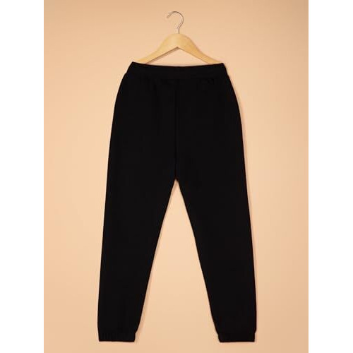 Alan Jones Clothing Solid Girls Joggers Trackpant (Black_13-14 Years), Mid Rise