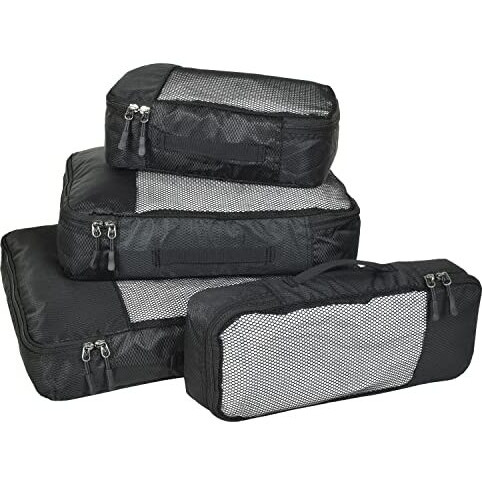 Fatmug Polyester Fabric Packing Cubes/Travel Pouch Bag Organiser - Set Of 4 (Large, Medium, Small And Slim) (Black)