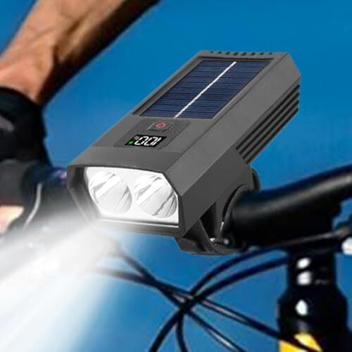 Linist Solar Powered Led Bicycle Light  Rechargeable Bicycle Flashlight With Digital Display, Type-C And Solar Charging, Waterproof Front Lamp For Night Cycling Safety