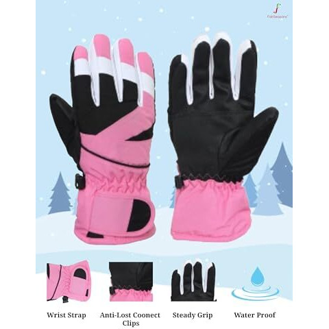 Fabseasons Unisex Warm Winter Gloves, Waterproof, Windproof For Hiking, Driving, Running & Outdoors, Fits For 7-12 Years Old Boys And Girls