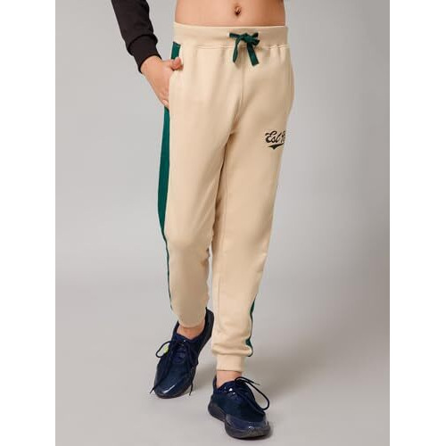Alan Jones Clothing Boys Solid Mid Rise Cotton Joggers Track Pant (Beige_11-12 Years)